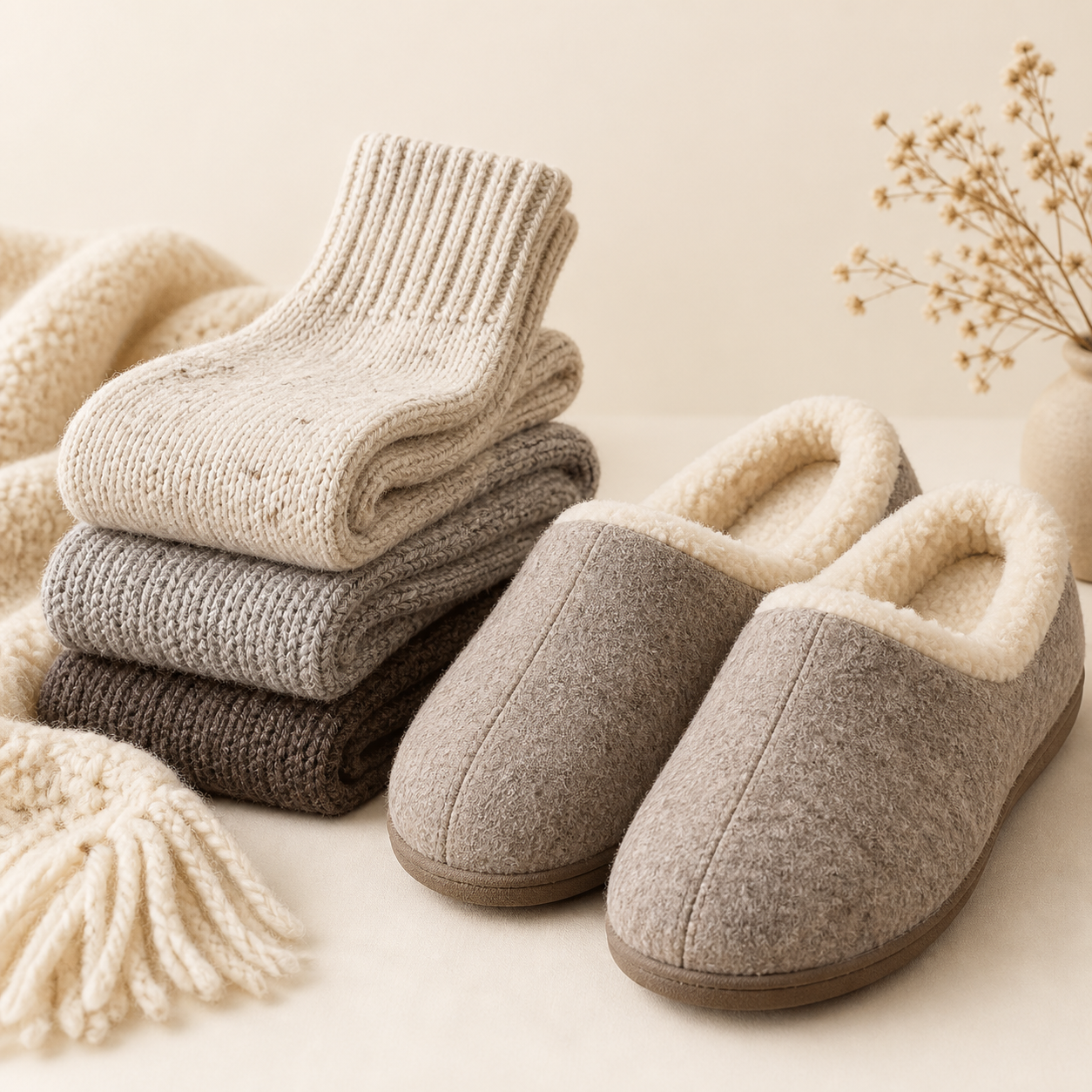 Wool socks and slippers